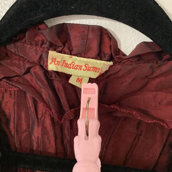 Vintage Y2K Red Witchy Whimsigoth Dark Romantic Vamp Button Up Crinkle Top M - Picture 7 of 8